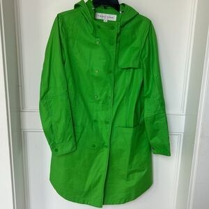 Beautiful Trina Turk Bright Green Trench Coat Double Breasted Snap Buttons 4